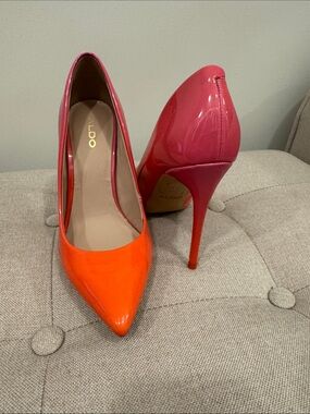ALDO Two-Tone Orange and Pink Patent Pointed-Toe Stilettos